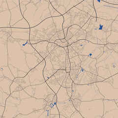 Detailed map of Monchengladbach city, linear print map. Cityscape panorama.