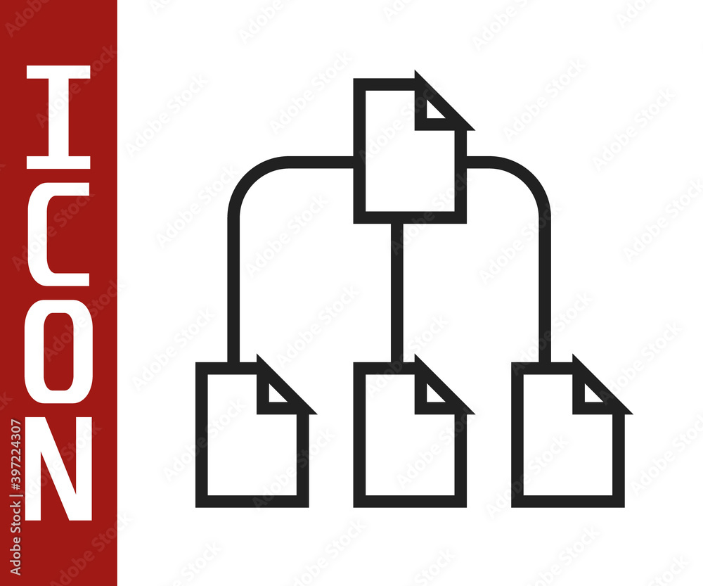 Aufkleber black line folder tree icon isolated on white background. computer network file folder organization 