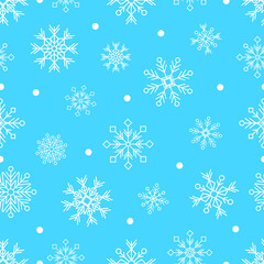 Seamless winter pattern. Snow pattern. Editable white vector pictograms on a blue background.
