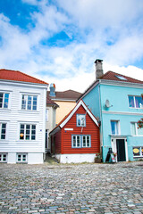 Old town, beautiful street in Bergen Norway, wooden houses in Bergen - architecture background