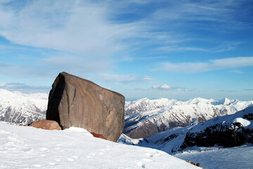 snow covered mountains on the way to the top of Kazbegi