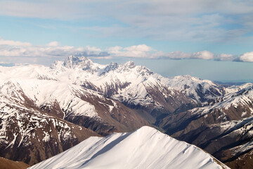 snow covered mountains on the way to the top of Kazbegi