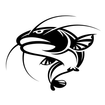 Graphic black catfish on white background