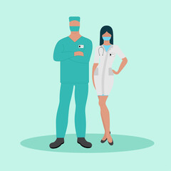 Masked medical personnel. Vector illustration.