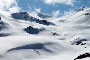 winter mountain landscape on the way to the top of Kazbegi
