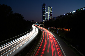 Fototapeta na wymiar Munich City A9 Autobahn Lighttrail Highway at Night