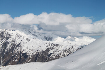 snow covered mountains on the way to the top of Kazbegi