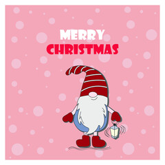 Beautiful Christmas card with gnom. Merry Christmas. Postcard for printing. Vector illustration