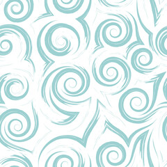 Fototapeta na wymiar Seamless vector pattern of spirals of smooth lines and corners of turquoise color isolated on a white background.Texture of waves and curlicues.