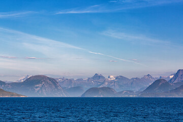 Beautiful landscape with mountains  and blue sea, Norway