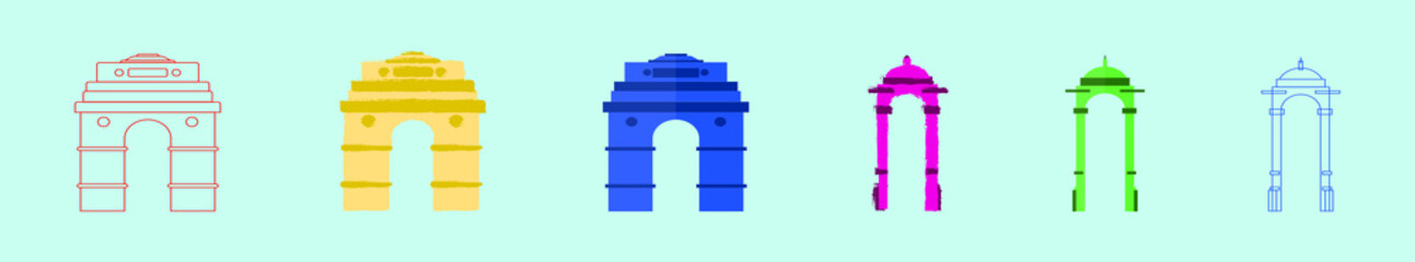 Fototapeta premium set of india gate cartoon icon design template with various models. vector illustration isolated on blue background