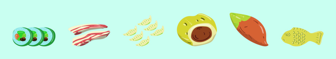 set of korean food cartoon icon design template with various models. vector illustration isolated on blue background