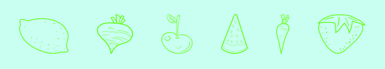 set of fruit and vegetable cartoon icon design template with various models. vector illustration isolated on blue background