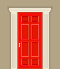Rectangular Red Door as Building Entrance Exterior Vector Illustration