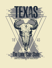 Texas buffalo tee print graphic. Vector illustration.