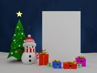 3d render 3d illustration,Merry Christmas , Snowman with sign.