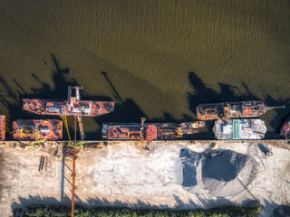 River cargo port. Aerial view.