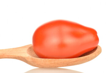 Fresh bright red tomatoes in the shape of a strawberry, close-up, isolated on white.