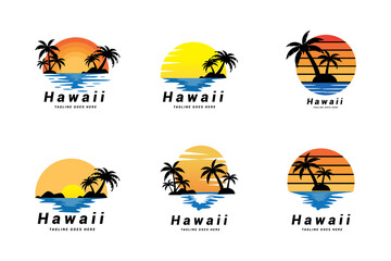 Creative hawaii beach logo and t shirt design Vector.
