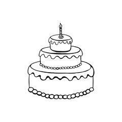 Doodle cake image. Vector image of sweets. Element for print, web, decoration.