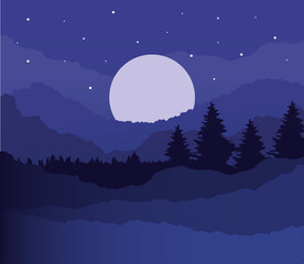 Landscape of pine trees and moon on purple background design, nature and outdoor theme Vector illustration