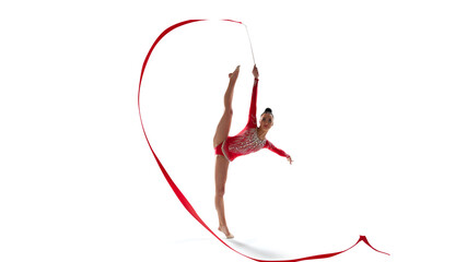 Rhythmic gymnast isoladed on white.