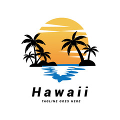 Creative hawaii beach logo and t shirt design Vector.
