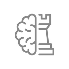 Rook chess with brain line icon. Board game, table entertainment symbol