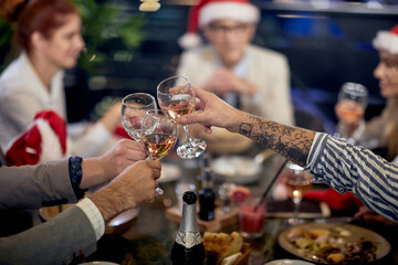 Employees toasting on a company's dinner party