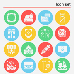 16 pack of dig  filled web icons set