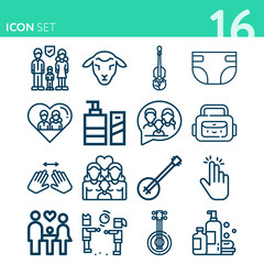 Simple set of 16 icons related to kin
