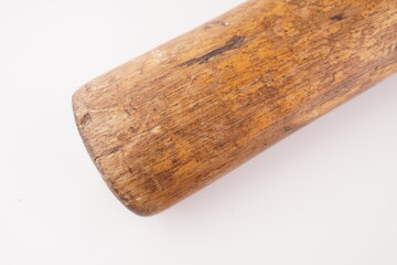 old hammer with wooden handle on white background