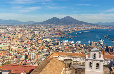 Naples, Italy - one of the most enchanting landscapes in the country, the Gulf on Naples and the Mount Vesuvius are worldwide famous. Here the gulf and the volcano seen from Certosa fortress