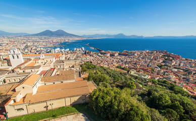 Naples, Italy - one of the most enchanting landscapes in the country, the Gulf on Naples and the Mount Vesuvius are worldwide famous. Here the gulf and the volcano seen from Certosa fortress
