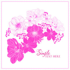 line drawn flower bouquet template, sample text here, beautiful floral pattern, invitation