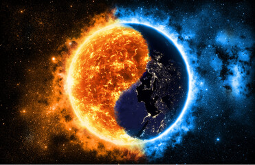 Earth and sun in equilibrium 3D Illustration © vmdesignvideo