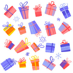 Decorative vector seamless pattern with winter holidays gift boxes.