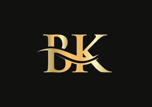 Minimal BK letters logo Modern Trendy with gold color. BK Logo design for business corporate sign
