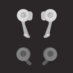 White and gray wireless earphones on black background