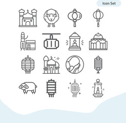 Simple set of muslim related lineal icons.