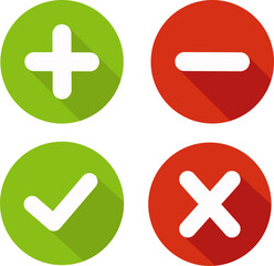 Plus and minus icon set. Vector illustration