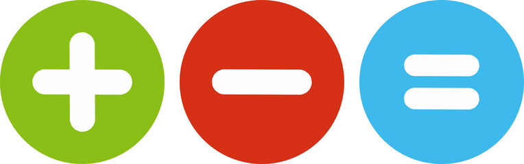 Plus, minus, equal sign icon set. Math