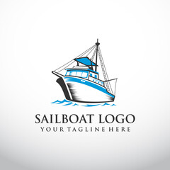 fishing boat logo template. Vector Illustration eps.10