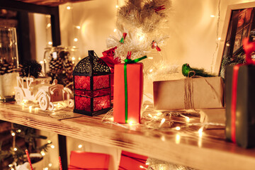 Christmas decor, with garlands on the counter