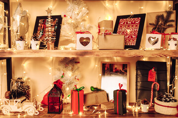 Christmas decor, with garlands on the counter