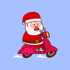 Santa Claus ride scooter vector icon illustration. Santa Claus Cartoon Character. Christmas icon concept.Flat Cartoon Style Suitable for Web Landing Page, Banner, Flyer, Sticker, Card