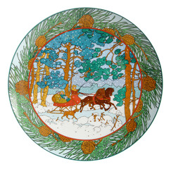 Porcelain wall round panel winter forest