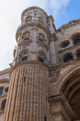 View of South facade of Cathedral of Malaga. Renaissance Cathedral - Roman Catholic Church in the city of Malaga, constructed between 1528 and 1782. Malaga, Costa del Sol, Andalusia, Spain.