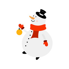 Christmas Snowman character with a ball