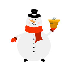 Christmas Snowman character with a gift